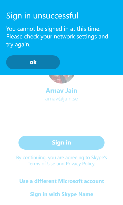 unable to sign in skype android