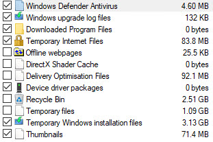 All the available items which may be removed, including system files
