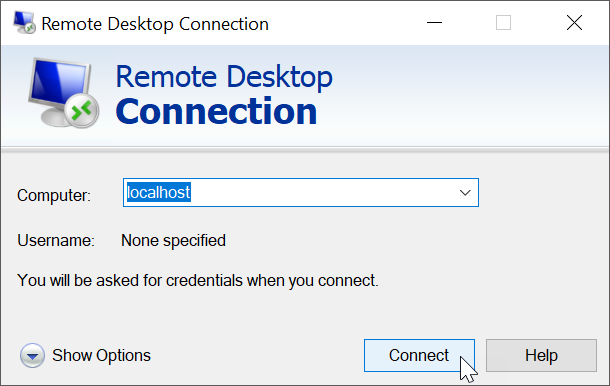 Windows Remote Desktop Connection dialog (mstsc)