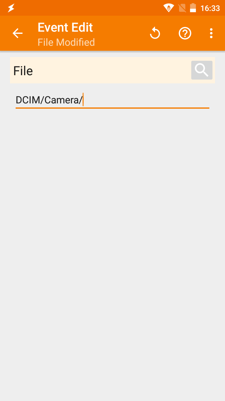 The folder '/sdcard/DCIM/Camera/' selected to be monitored