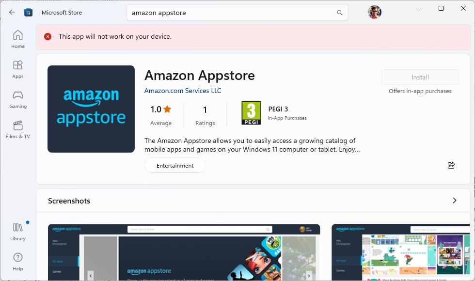 Amazon Appstore not available in my region